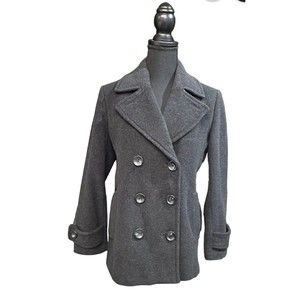 Lands' End Womens Pea Coat Size 4P Charcoal Gray Wool Double Breasted